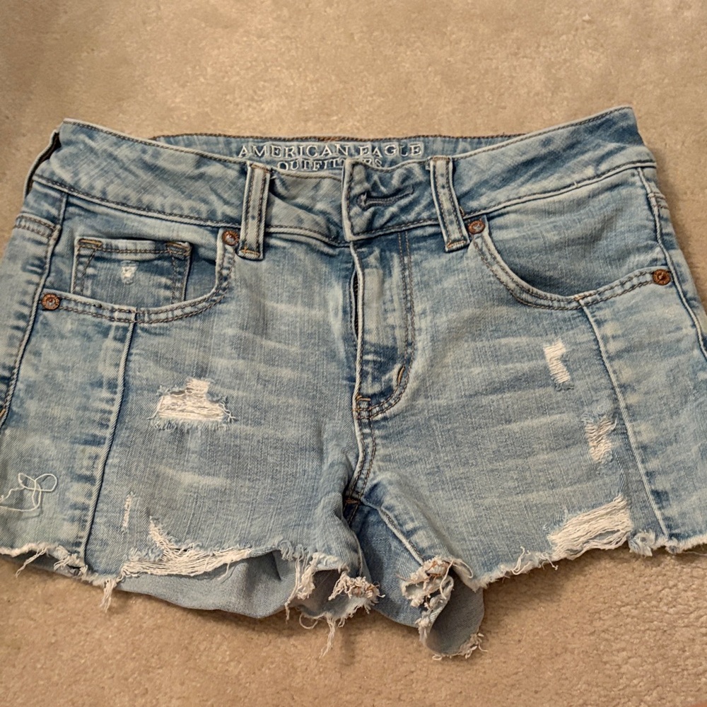 American Eagle Outfitters Women's Ripped Jean Shorts - Light Blue. Size 6